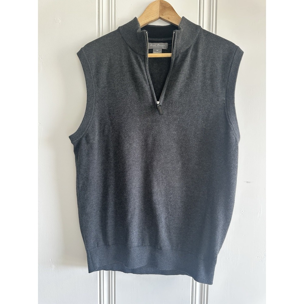Mens 100% Supima Cotton Quarter Zip Sweater Vest Gray Medium Daniel Cremieux